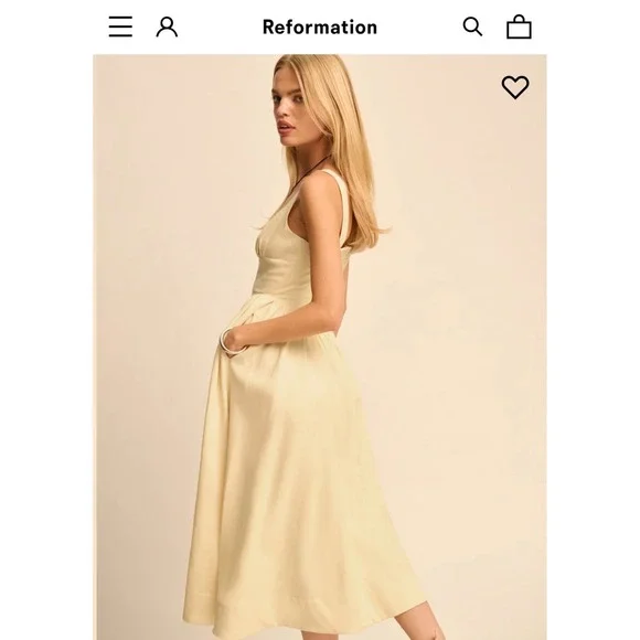 NEW Reformation Balia Linen Midi Dress in Parmesan Light YellowUS 8 UK 12 NEW Reformation Balia Linen Midi Dress in Parmesan Light YellowUS 8 UK 12